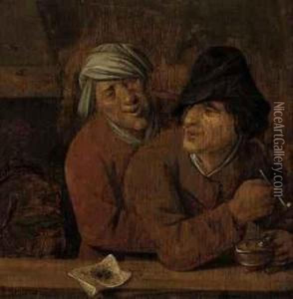 Two Peasants Smoking In A Tavern Oil Painting - Pieter Symonsz Potter