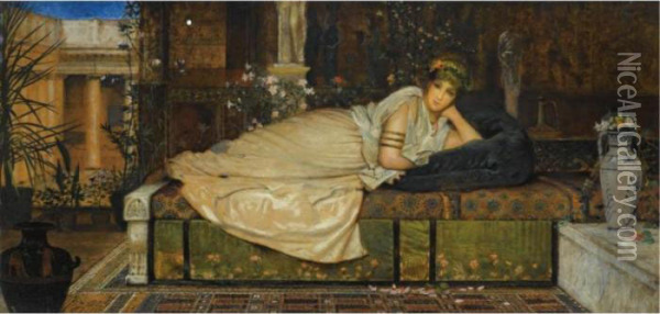 A Lady In A Classical Interior Oil Painting - John Atkinson Grimshaw