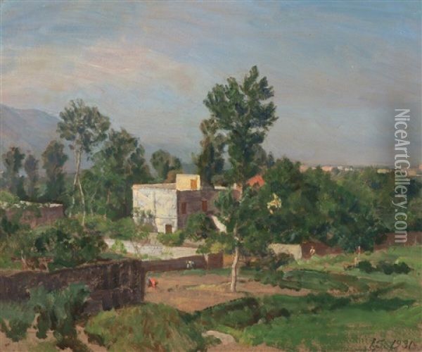 A Southern Landscape Oil Painting - Joakim Frederik Skovgaard