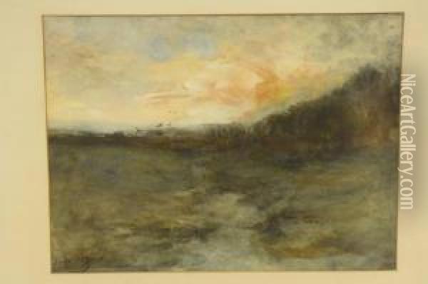 Avondstemming Met Ondergaande Zon Oil Painting - Louis Willem Van Soest