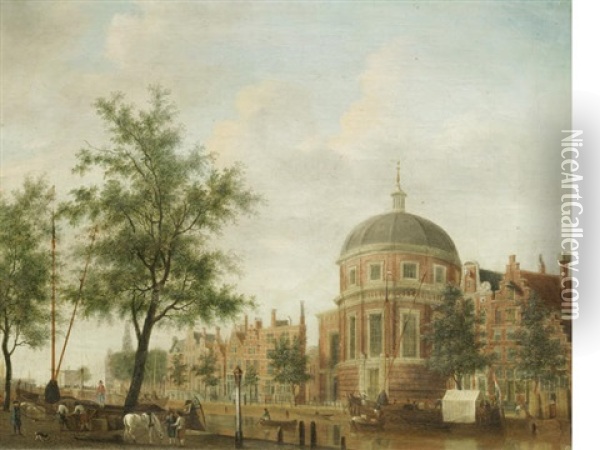 The Lutherse Kerk, Amsterdam, With The Singel In The Foreground Oil Painting - Jan Ekels the Elder