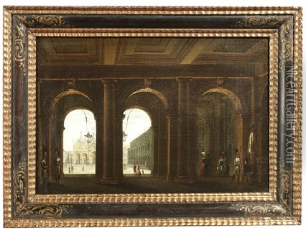 Blick Durch Die Arkaden Der Ala Novissima Auf Die Piazza Und Basilica Di San Marco In Venedig Oil Painting - Giuseppe Borsato