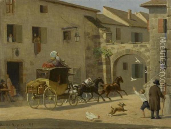 L'arrivee De La Diligence. 1876 Oil Painting - Ewert Louis Van Muyden