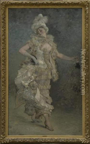 Pierrette, L'elegante Au Chapeau De Plume Oil Painting - Georges Jules Victor Clairin