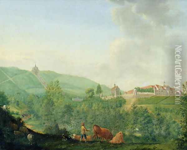 Weissenstein Castle, near Kassel Wilhelmshoehe, 1778 Oil Painting - Johann Georg Pforr