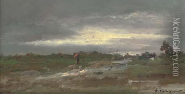 The Approaching Storm Oil Painting - August Albert Zimmermann