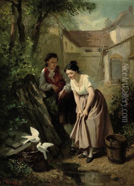 The Loving Doves Oil Painting - Prudent Louis Leray