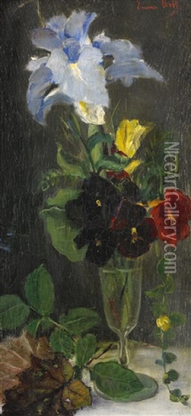 Stilleben Med Iris, Penseer Och Gul Ros Oil Painting - Emma (Helfrid Charlotta) Toll