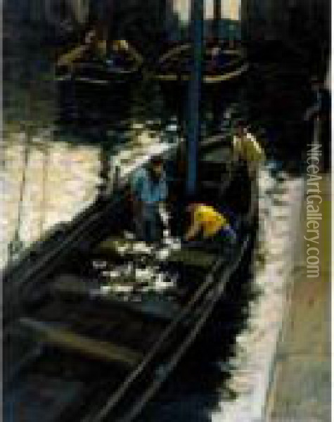 Pescadores (fishermen) Oil Painting - Enrique Martinez Cubells y Ruiz