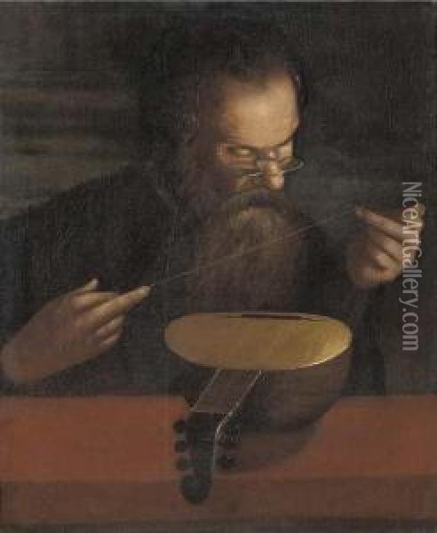 An Old Man Stringing A Lute Oil Painting - Pietro Paolini
