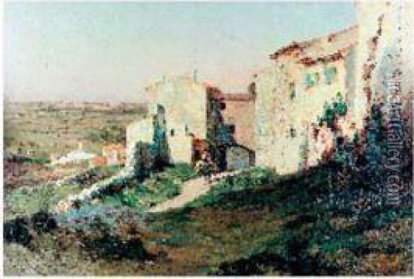 Cavalier Dans Un Village Oil Painting - Eugene De Barberiis