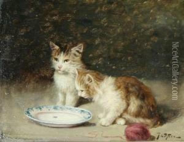 Playful Kittens Oil Painting - Jules Leroy