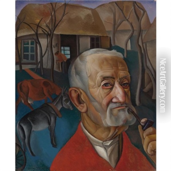 Man With Pipe Oil Painting - Boris Dmitrievich Grigoriev