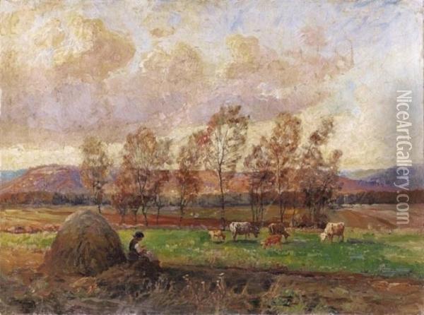 Afternoon In The Field Oil Painting - Ignac Ujvary