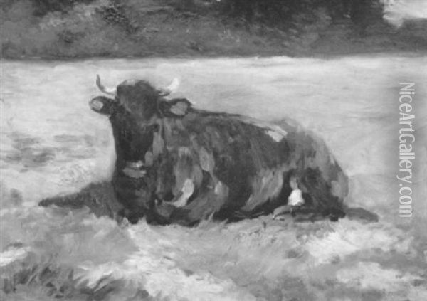 Liegende Kuh Auf Einer Weide Oil Painting - Thomas Herbst