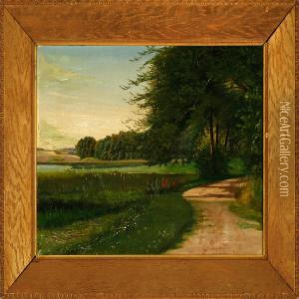 A Danish Landscape Oil Painting - Julius Hans Henrik Petersen