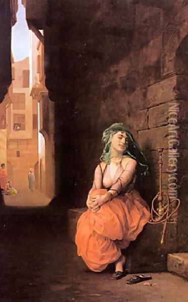Arab Girl With Waterpipe Oil Painting - Jean-Leon Gerome