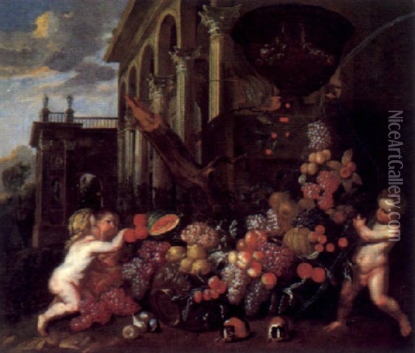 Putten Mit Fruchten Vor Einem Renaissancepalast Oil Painting - Jan Pauwel Gillemans The Elder