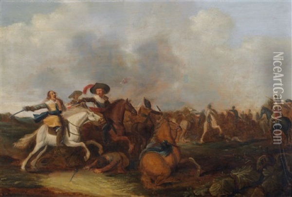 Scenes De Cavalerie (2 Works) Oil Painting - Dirck Bleker