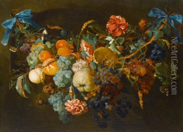 Girlande Mit Fruchten Und Blumen Oil Painting - Jan Davidsz De Heem