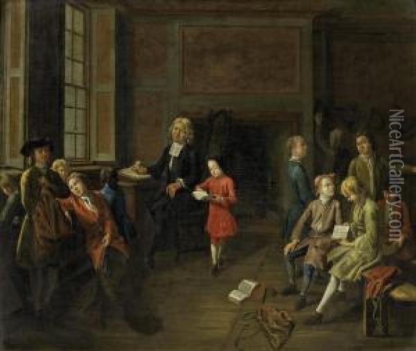 Boy's Lesson In The Rectory Oil Painting - Joseph van Aken
