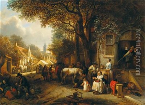 A Day At The Market Oil Painting - Hendrik Jan Augustyn Leys