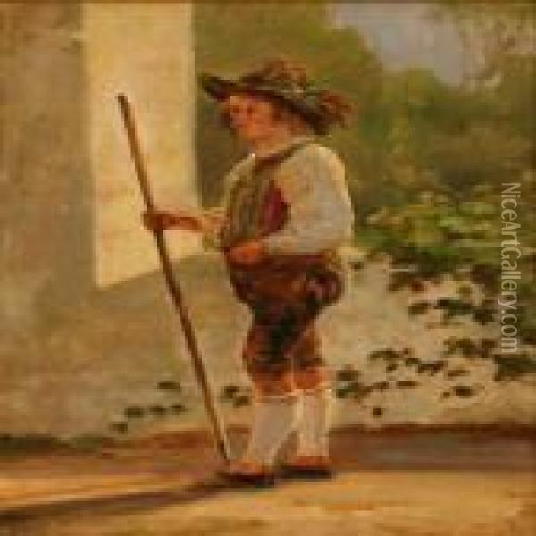 An Italian Shepherd Boy Oil Painting - F. C. Kiaerskou