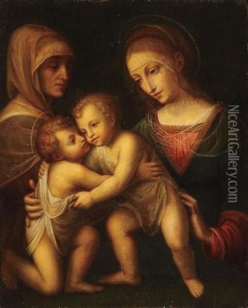 The Madonna And Child With Infant St. John And St. Anne Oil Painting - Bernardino Luini