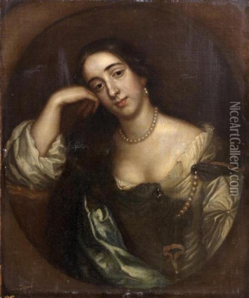Portrait De Jeune Femme Pensive Dans Un Ovale Peint Oil Painting - Johann Closterman