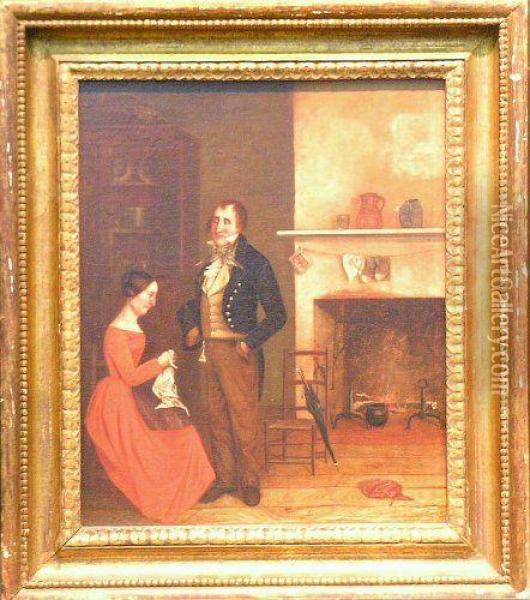 Man And Woman In An Interior Oil Painting - David Claypoole Johnston