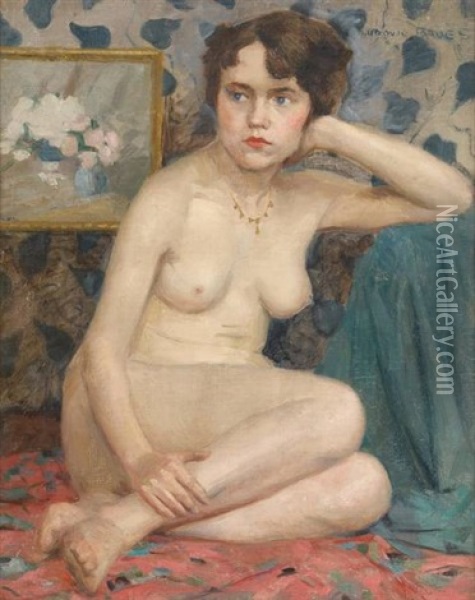 Jeune Femme Nue Accoudee Oil Painting - Louis (Ludovic) Baues