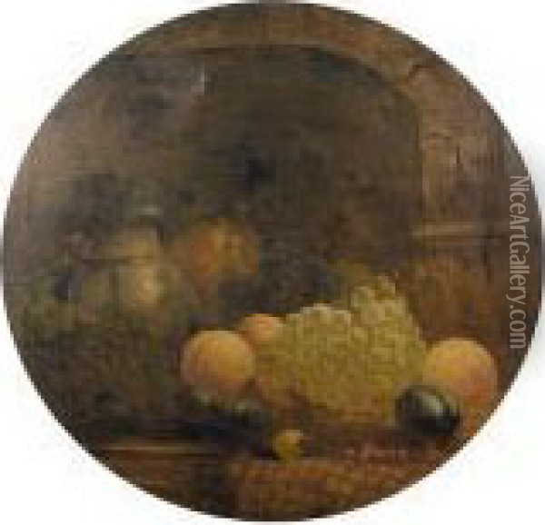 Still Life Of Fruit And A Jug On A Ledge Oil Painting - Theodore Butler