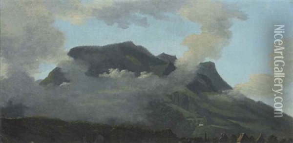 Clouds Encircling A Mountain Top Oil Painting - Jean Joseph Xavier Bidault
