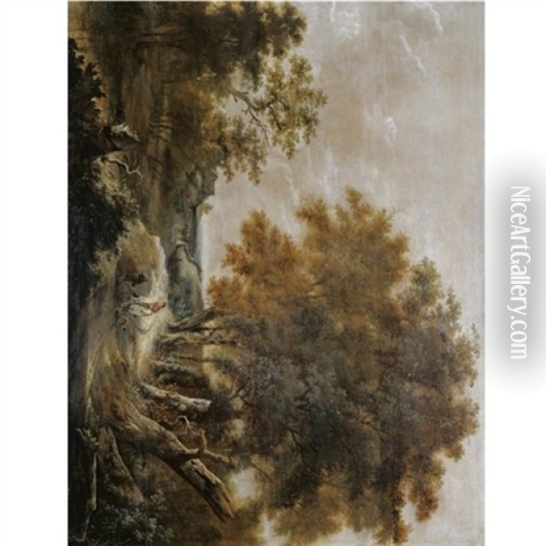 A Wooded Landscape With A Rider On A Path Conversing With A Peasant Girl Oil Painting - Jansz van Vries
