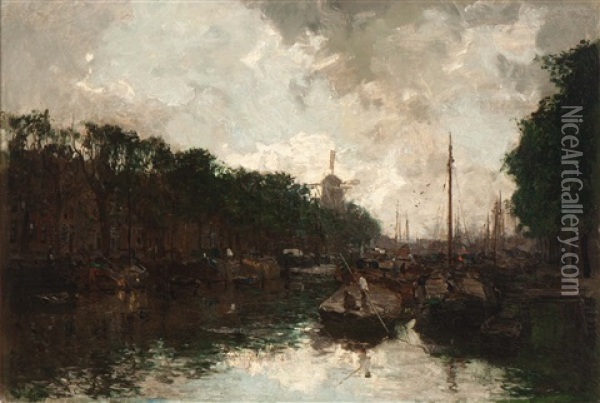 View Of Delfshaven, Rotterdam Oil Painting - Johan Hendrik van Mastenbroek
