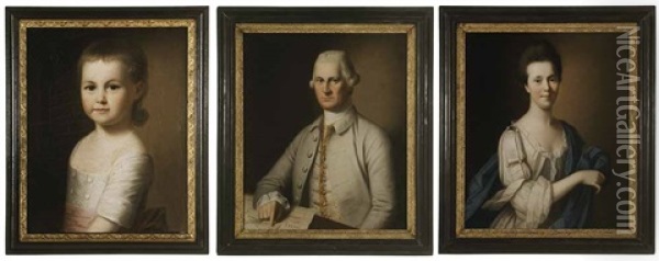 Three Beale Family Portraits Oil Painting - William Caddick