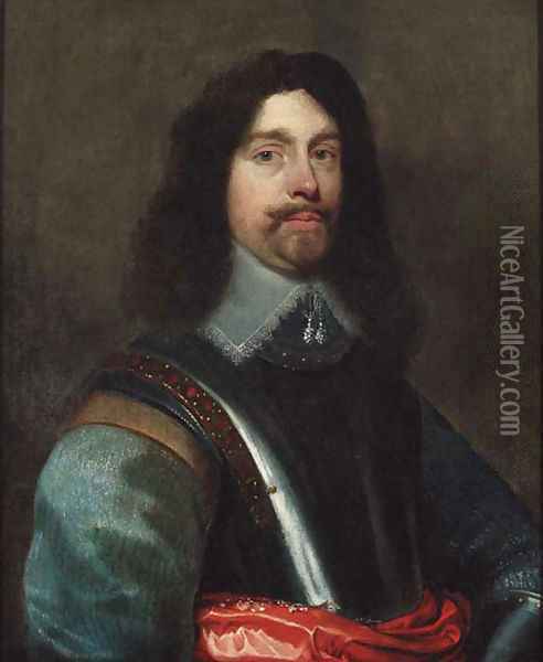 Portrait of a gentleman, half-length, in a cuirass, and grey jerkin Oil Painting - William Dobson