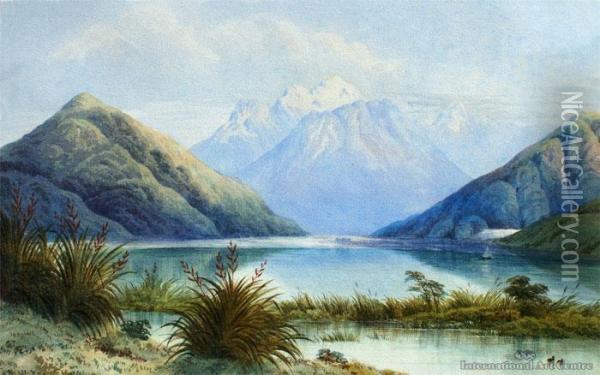 Diamond Lake & Mt Alfred ( Catalogued As Lake Grassmere ) Oil Painting - John Barr Clarke Hoyte