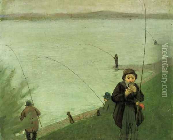 Fishing At The Rhine Oil Painting - August Macke