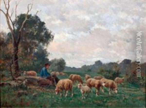 Jeune Berger Et Troupeau De Moutons Oil Painting - Clement Quinton