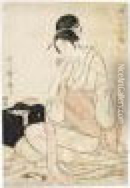 Jeune Femme A Sa Couture Oil Painting - Kitagawa Utamaro