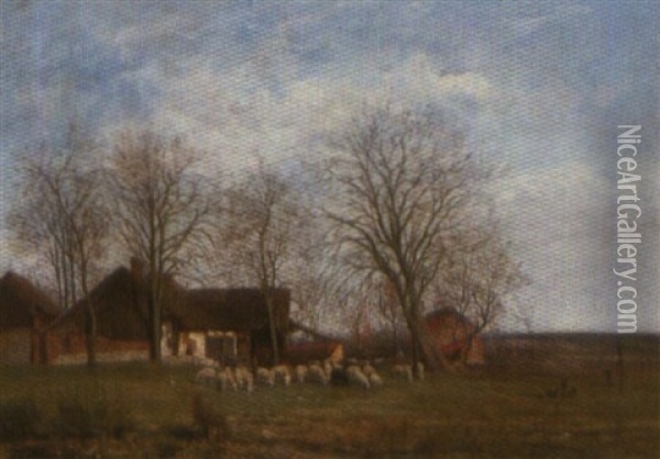 Landschap Met Hoeve En Schapen Oil Painting - Theodore Antoine Tscharner