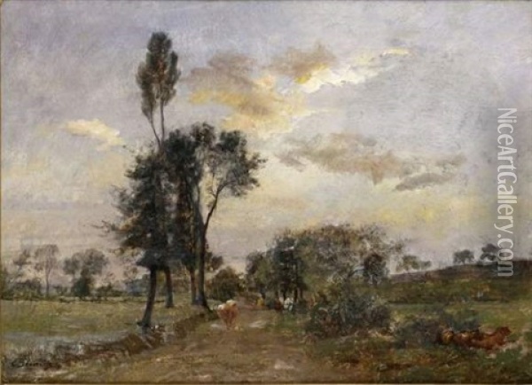 Paysage Au Troupeau Oil Painting - Charles Joseph Beauverie