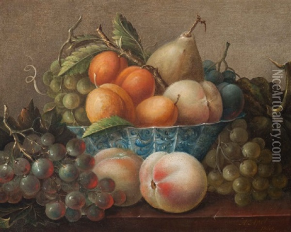 Still Life With Fruit On Porcelain Dish Oil Painting - Adrianus Apol