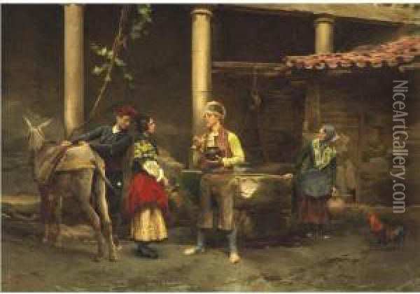 Flirting At The Well Oil Painting - Jules Worms