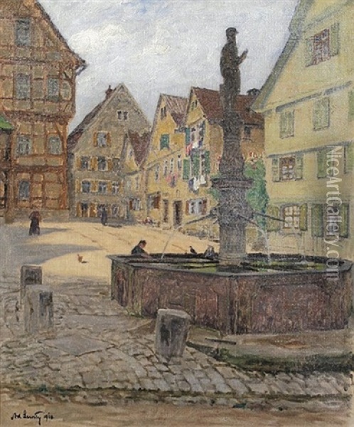 Brunnen In Weil Der Stadt Oil Painting - Adolf Luntz