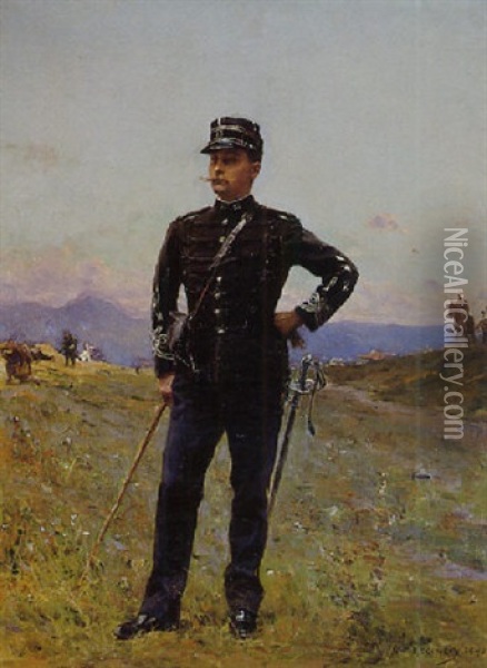 Portrait Du Duc De Maille En Militaire Oil Painting - Paul Emile Boutigny