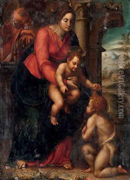 The Holy Family with the Infant Saint John the Baptist in a landscape Oil Painting - Sienese School