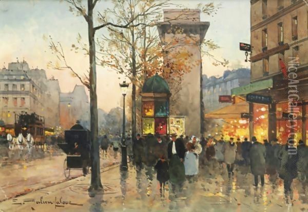 Busy Boulevard By The Porte Saint-Denis Oil Painting - Eugene Galien-Laloue
