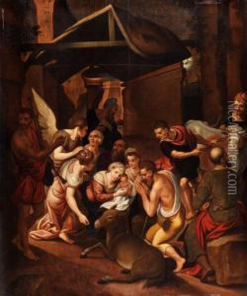 Christi Geburt Im Stall Mit Anbetung Derhirten Oil Painting - Frans I Vriendt (Frans Floris)